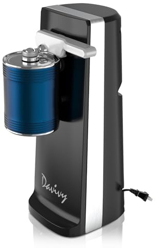 Davivy Electric Can Opener, One Touch Lid Opener, Removable Stainless Steel Cutter and 3-in-1 Design, with Sharpener and Bottle Opener (Black)
