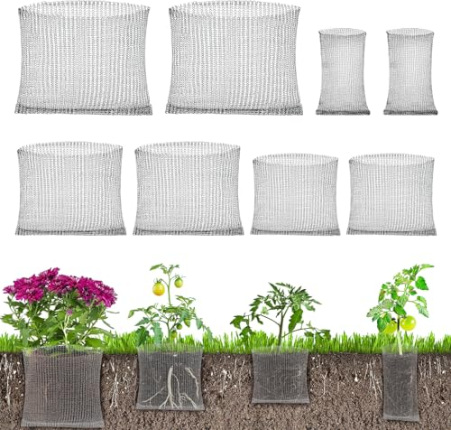 8 Stück Edelstahl Wühlmauskorb, Wühlmausschutz für Pflanzen, Wühlmausgitter für Hochbeet, Pflanzenwurzelschutz Effektiver Pflanzennetzbeutel für Bäumen Blumen und Gemüse