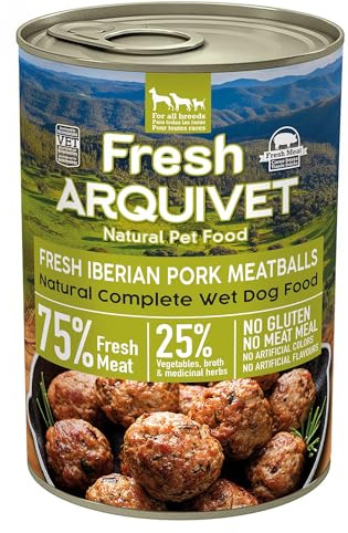 ARQUIVET Fresh Iberian Pork Meatballs - Latas de albóndigas con Cerdo ibérico, Calabaza y judias Verdes - Pack 6 Unidades x 400g - Comida húmeda para Perros.
