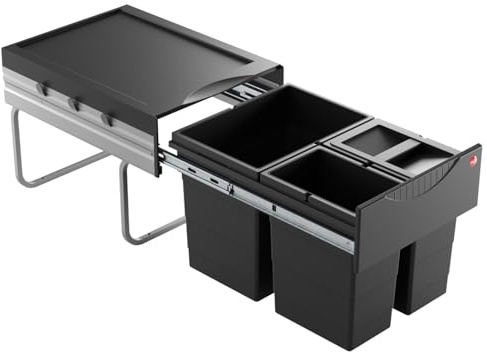 Hailo Abfallsammler 3642931 | Raumspar-Tandem 18 + 2x 8.5 L | ab 40cm Schrank mit Drehtür | 346 x 475 x 336 mm | Schwarz