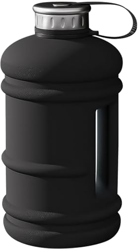 Vaupan Half Gallon Big Water Bottle, 2.2L/73 OZ Large Leak Proof Sports Jug with Handle, Huge BPA Free PETG Plastic Wide Mouth Drinking Container Flask for Fitness Gym Outdoor Water Jug (Dark black)