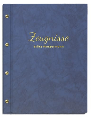 Handgefertigte Zeugnismappe mit eigenem Namen in blauer Marmoroptik | für Zeugnisse in DIN A4 - inkl. 12 Sichthüllen - handgefertigt und personalisierbar mit eigenem Namen