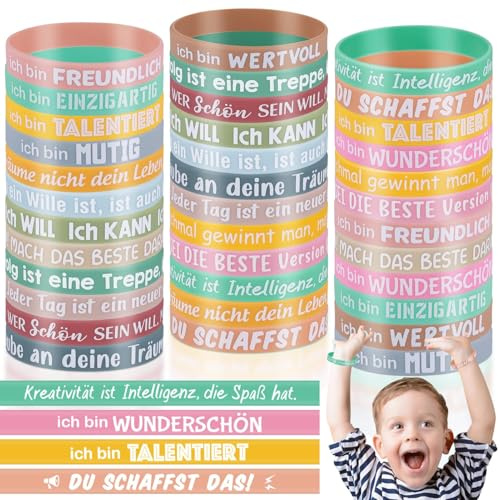 Huiguli Motivationsarmbänder auf Deutsch, 20,2 cm Inspirierenden Sprüchen Silikon Armbänder, Motivierendes Silikonarmband, Mutmacher Geschenke Party Mitgebsel (36 Stück(Deutsch))