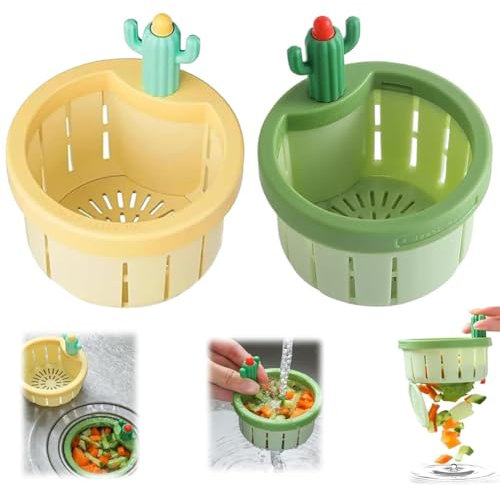 2 Stück Kaktus Küchenspüle Ablaufsieb, Waschbeckenstöpsel Abflussstopfen Waschbecken, Universelles Geruchsbeständiger Abflussstöpsel Abflussstopfen für Küchen Abfluss Ablauf(Gelb+Grün)