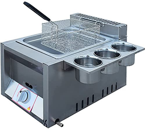 Friggitrice a gas, friggitrice professionale da banco in acciaio inossidabile GPL, con cestello e coperchio, potenza di fuoco regolabile, per patatine fritte, ciambelle, pesce, facile da pulire,6L
