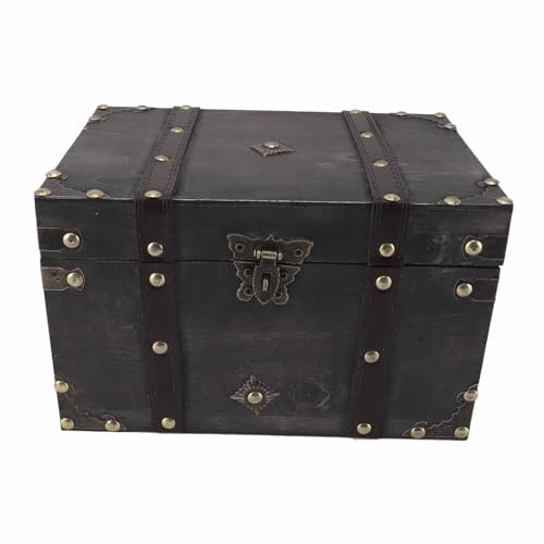 flexman Vintage Schatztruhe, Antike, Dekorative Aufbewahrungsbox aus Holz, Aufbewahrungsbox mit Großem Fassungsvermögen und Schloss Zur Aufbewahrung von Schmuck, Ohrringen (Grey Coded Lock)