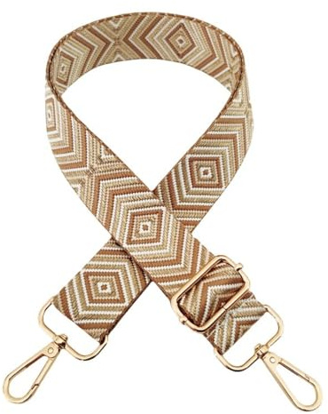 Whakano Boho Verstellbar Taschengurte Zum Wechseln,3,8cm Breit Riemen für Taschen,Längenverstellbarer 72-130cm Schulterriemen,Zubehör für Schultertasche,Umhängegurt,Golden Schnalle,Braun Diamant