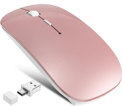 FYBC Trådlös mus Jiggler – Bluetooth-mus med inbyggd omöjlig mus-mover, tyst Bluetooth-möss, uppladdningsbar trådlös mus för iPad Pro/MacBook Pro/bärbar dator/PC/dator (rosa)