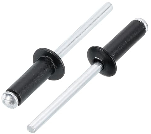 sourcing map Lot de 50 rivets aveugles en aluminium de 1,9 cm x 1,27 cm, poignée en aluminium et mandrin en acier, rivets longs fendus à tête bombée pour métal, meubles, automobile, noir