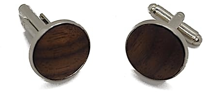 Elegante runde Manschettenknöpfe aus echtem Holz Durchmesser ca. 18 mm, abgerundete Einlage aus verschiedenen Hölzern mit toller Maserung