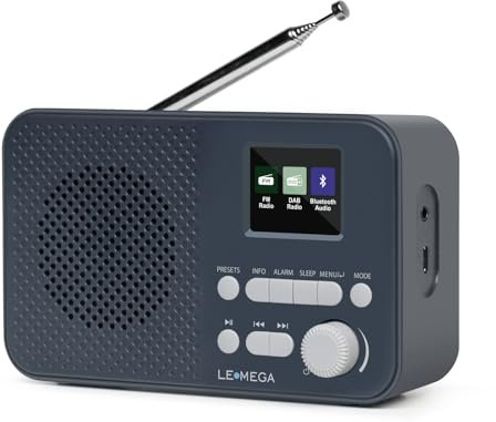 Radio Dab+ Portable avec Bluetooth | Batterie Rechargeable 15 Heures ou Alimentation Secteur | Ecran Couleur Petite Radio Dab avec réveil | Radio FM, 40 présélections, Prise Casque | LEMEGA Dab GO