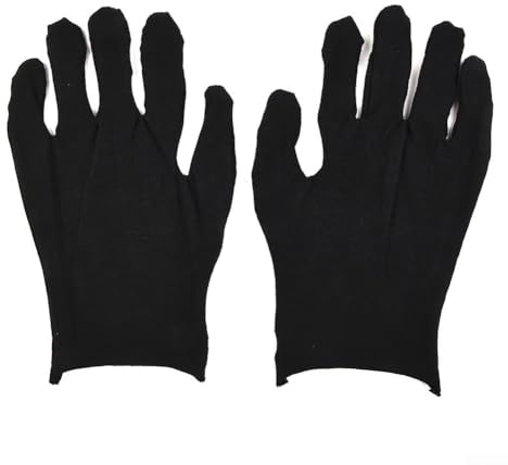 Zeroupshop 12 Paar schwarze Baumwollhandschuhe, große empfindliche Reinigung, trockene feuchtigkeitsspendende Arbeitshandschuhe, zur Schmuck-Inspektion