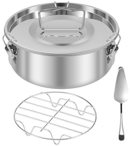 Flan Mold with Lid Spatula and Steam Rack | Stainless Steel Flan Pan 1.5QT | Mexican Flan Pan with Lid for 6QT to 8QT Pot | Flan Cake Baking Pans | Molde Para Flan