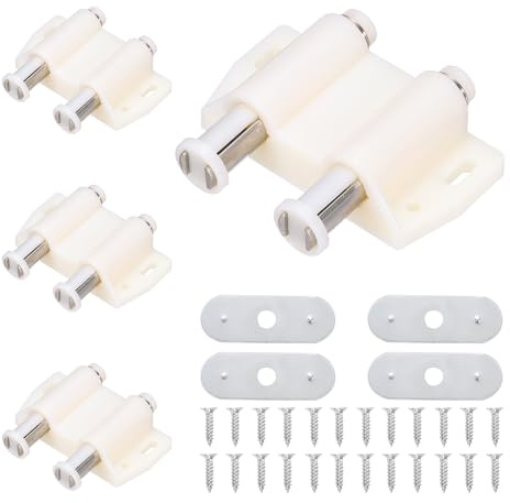 QUARKZMAN 4Pezzi Chiudiporta Magnetici, Spingi per Aprire Chiudiporta a Pressione Magnetica per Armadietti Armadio Cassetto Porta, Bianco
