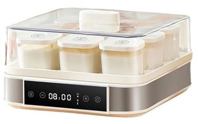 OZMDXKJ Yogurtera Automática Digital 40W Control Temperatura Tiempo Ajustables Máquina Fermentación con 9 Tarros Cristal para Yogur, Masa, Natto, Arroz y Vino,White