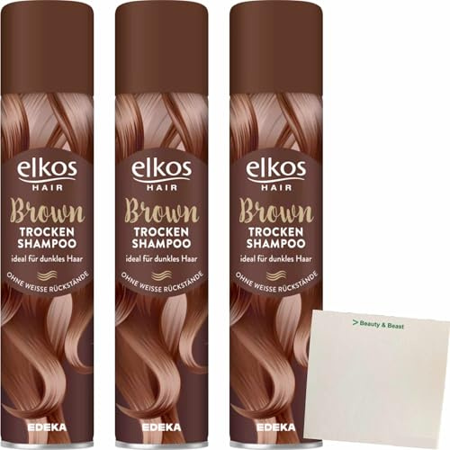 Elkos Lot de 3 shampoings secs marron (3 bouteilles de 200 ml) + bloc usy