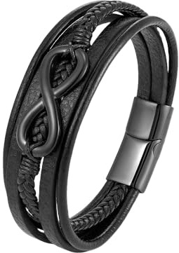 Herr Infinity Knot läderarmband med flera lager handgjorda flätade armband med magnetisk stängning present till män pojkar hemtillbehör, 23CM, Läder