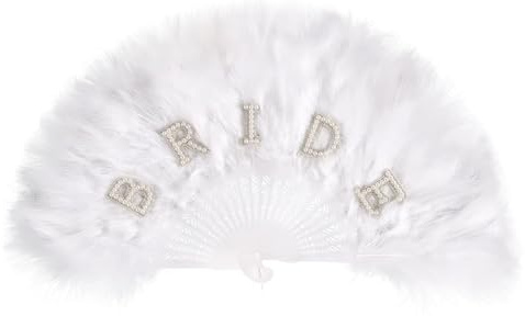 SHINROAD Foldable Feather Fan Hand Vintage Folding for Weddings Parties Dance Performances Portable Handheld Decoration Photography Prop Ideal Brides White 2