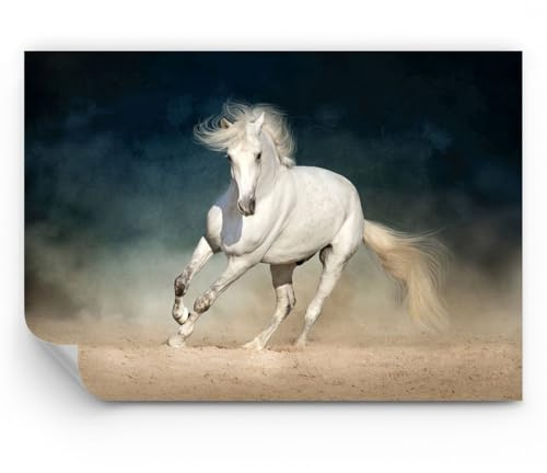 ARTTOR Fotomural 150x105 cm Papel Pintado Naturaleza Animales - 5252 - WF3 | Caballo Animal Blanco Premium Canvas Papel pintado de vinilo tejido no tejido Decoración de Pared Salón Moderno ARTTOR