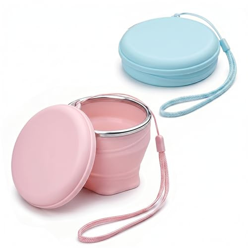 UNNESTAR Lot de 2 tasses à café pliables - 180 ml - Tasse de voyage en silicone avec couvercle - Légères et portables - Pour le camping - Pour l'extérieur