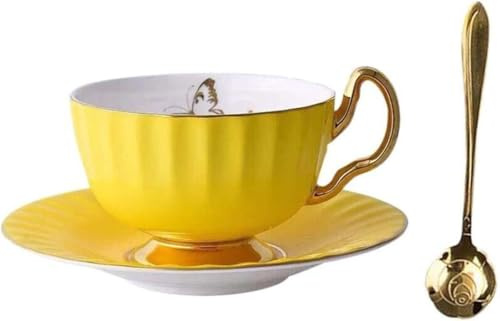 GUOXU Bicchieri da bere Tazze di vetro Set di tazze e piattini in porcellana Bone China Tazza da tè e caffè in ceramica for la colazione Tè pomeridiano - Serie Butterfly and Elegance