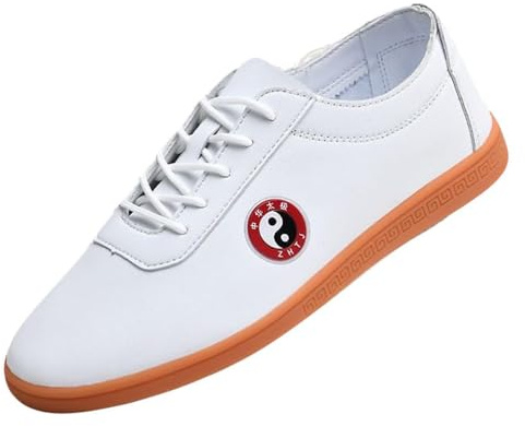 Leather Tai Chi Shoes - Martial Arts & Kung Fu Shoes Low Top Sneakers for Karate Training Daily Casual Walking,White,9 UK