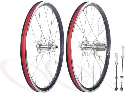 UNFRASLOP 20In 406/451 Mountainbike-Räder, Doppellagige Felgen Aus Aluminiumlegierung, Scheiben-/V-Bremse, 24/28 Loch Naben Für 7/8/9/10-Gang-Kassetten-Fahrrad-Radset,Silber,451