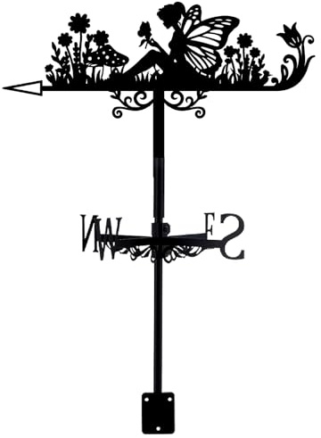 PRESSINART Fairy Weather Vane Outdoor Metal Wind Vane Black Angel Flower Pattern Iron Decorative Weathercock Wind Direction Indicator Tool for Farmhouse Sheds Roof Mount Home Decoration 7.9 x 14 Inch