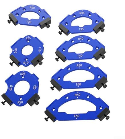 Lot de 7 gabarits de défonceuse d'angle de table avec modèles de rayon R10-R60, guide de coupe en alliage d'aluminium pour le travail du bois pour bords arrondis lisses, compatible avec armoire