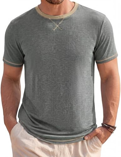 Voqeen T-shirt för män rund hals vardaglig kortärmad t-shirt elastisk mjuk lätt sommartopp för män, Grått, XXL