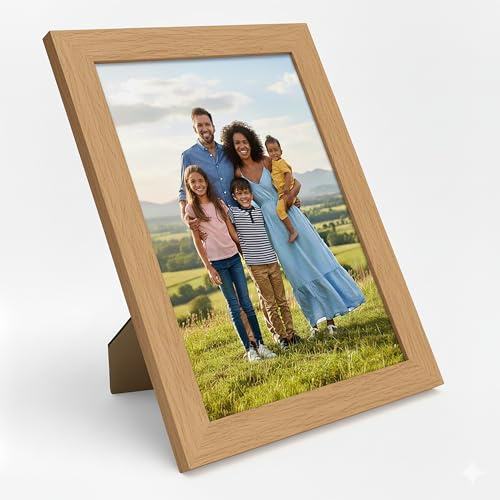 WANSHA HOME 8x6 Inch Oak Picture Frames (20.3x15.2 cm) Flat Poster Frame - Clear Acrylic Poster Display with MDF Wooden - Portrait/Panoramic - Wall Mount Hooks & Tabletop Stand 8x6