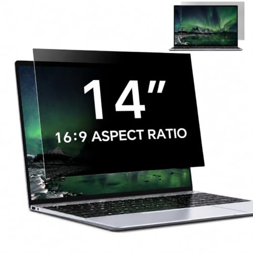 PinnWaa Laptop Blickschutzfolie 14 Zoll 16:9, Abnehmbarer Sichtschutz | 310 x 174 mm, Blickschutzfilter, Anti Blaulicht, Blendschutz, Displayschutz, Anti-Spy Privacy Filter, Anti-Fingerabdruck