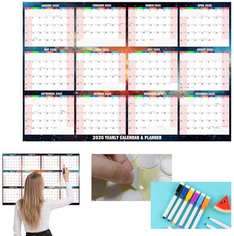 Kalender 2026, Löschbarer Planer Wand, XXL Jahresplaner Wandkalender, Großer Team-Urlaubsplaner Kalender, Für die Organisation von Planung, Schule, Büro (Starlight Colour 81,3 x 121,9 cm)