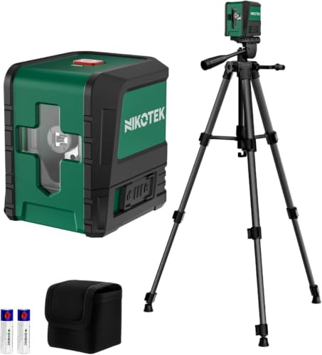 Nikotek Niveau Laser mit 1.02m Trépied, Auto-nivelant Faisceau Horizontal et Vertical Laser Croisé pour la Décoration de La Maison, Pochette de Transport, Trépied, Batterie Incluse