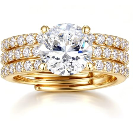 LOLIAS Gold Rings for Women Round Cubic Zirconia Adjustable Rings Women