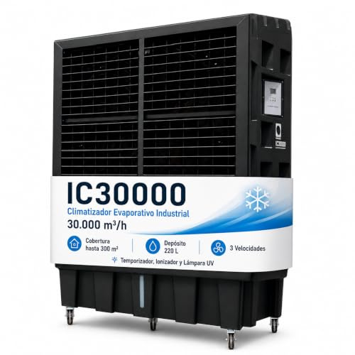 Climatizador Evaporativo Industrial VONALA IC30000 – Enfriador de Aire Profesional con Lámpara UV e Ionizador, Depósito 220L, Caudal 30000 m³/h, Cobertura 300m²