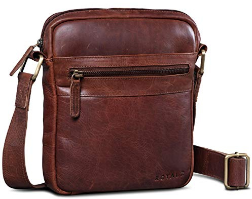 ROYALZ 'Trenton' Kompakte Herren Umhängetasche Leder Klein - Alltagstasche im stilvollen Vintage Design Seitentasche Männer-Tasche Schultertasche Ledertasche zum Umhängen