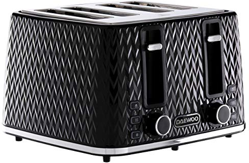 Daewoo Argyle Collection, Toaster 4 Slice With Defrost, Reheat And Browning Control To Use At Your Convenience, While The Removable Crumb Tray Makes Cleaning Quick, Black