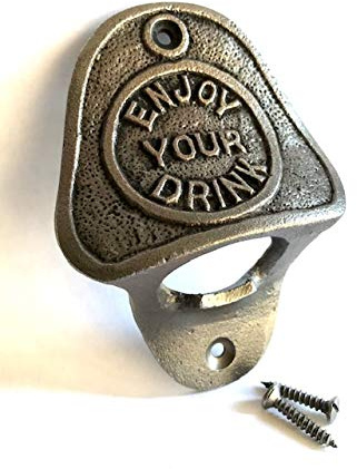 ACL Bottle Opener Enjoy Your Drink Cast Iron Cap Openers Wall Mounted Ideal for Pubs Bar Kitchen Home Accessories Rustic Farmhouse Hotels Beer Soda Openers Outside Screw
