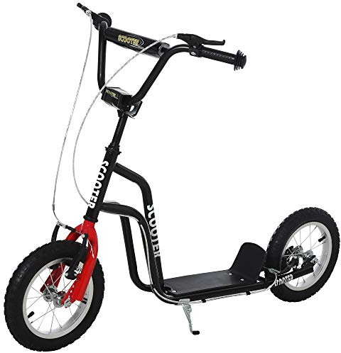 HOMCOM Stunt Scooter, Kids Scooter, 12'' Rubber Tyre Kick Scooter with Adjustable Handlebar, Dual Brakes, Black