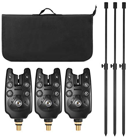 Lixada Fishing Bite Indicators Kit, 3 LED Alarm Alerts, 3 Extending Aluminum Alloy Banksticks, 3 Swingers with Padded Tool Bag