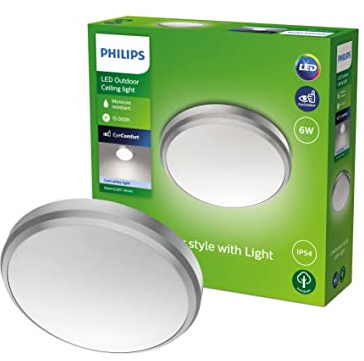 PHILIPS my Garden LED Doris Deckenleuchte Doris, 6W, kaltweißes Licht 4.000K, IP54 Schutzklasse, Nickel