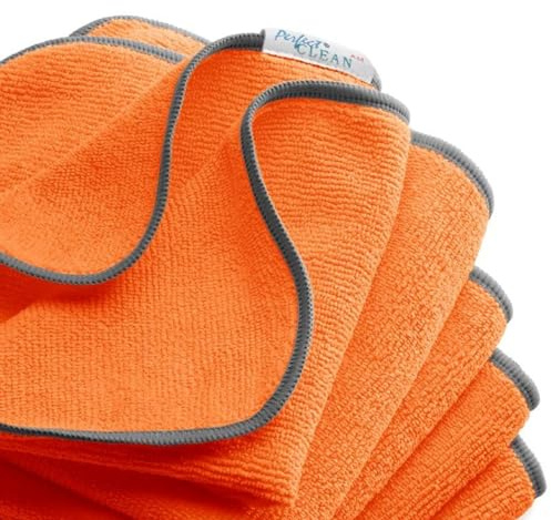 PerfectCLEAN - Micro-Denier Microfiber Cleaning Wiper, Absorbent Cleaning Towels, Streak-Free Microfiber Cloth for Cars, Windows, and Bathrooms, Cleaning Supplies, 16”x16'', 5 Count, Orange