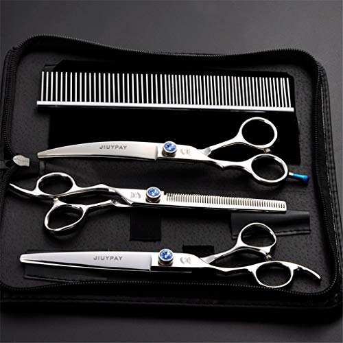 Linkshändiges Fellpflegescheren-Set, Haustierschere (7,0 Zoll), Edelstahlklinge, Hundepflegeschere, 3-teilig, professionelle gerade Haustierschere, Effilierschere, Gebogene Schere
