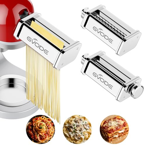 GVODE 3 Stück Nudelaufsatz für Kenwood Kmix KMX750 und KVC85 Küchenmaschine | inklusive Nudelblattwalze Spaghettischneider und Fettuccinischneider, Nudelmaschine für Kenwood Zubehör mit Reinigungsbürste