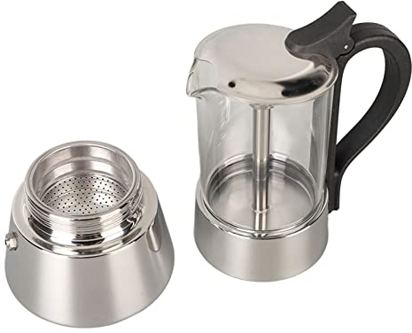 Italienischer Espressokocher Für 4 Tassen, Moka-Kanne Mit Kristallglasplatte, Kaffeemaschinen Für Den Herd, Kaffeemaschine aus Edelstahl, Induktions-Moka-Kanne, Espressomaschine Für Den Herd