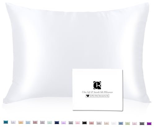 Ravmix Silk Pillowcase for Hair and Skin 21Momme Both Sides Mulberry Silk Pillow Case with Hidden Zipper, 1PCS, Standard 50×75cm, Pure White