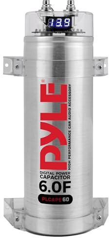 Pyle Condensateur de puissance numérique de 3.2 Farad - Accessoire haute performance pour audio de voiture avec écran numérique bleu | Lecture de tension | Protection contre les surtensions