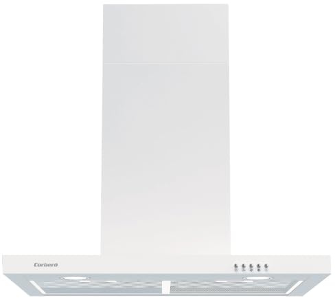 Corbero Dekorative horizontale Dunstabzugshaube VOSTOK760W | Durchflussmenge 647,7 m³/h | 165 W | 3 Geschwindigkeitsstufen | 2 Aluminiumfilter | Kohlefilter | Energieeffizienz A, weiß, 70 cm