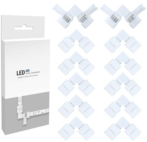 LED Eckverbinder, Streifen Verbinder, (12 Stück) 4 polig 10mm RGB 5050 Strip, Lichtstreifen Band Ecke, Schnellverbinder Steckverbindungen, Connector